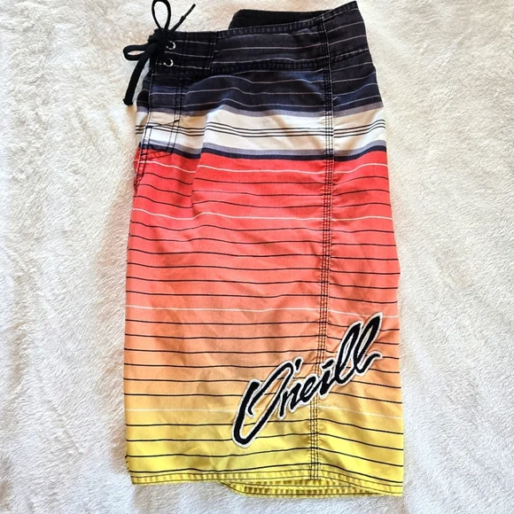 O'Neilll 32" Vintage Black Umbre Orange.Striped Board Shorts Old School Y2K - Picture 7 of 7